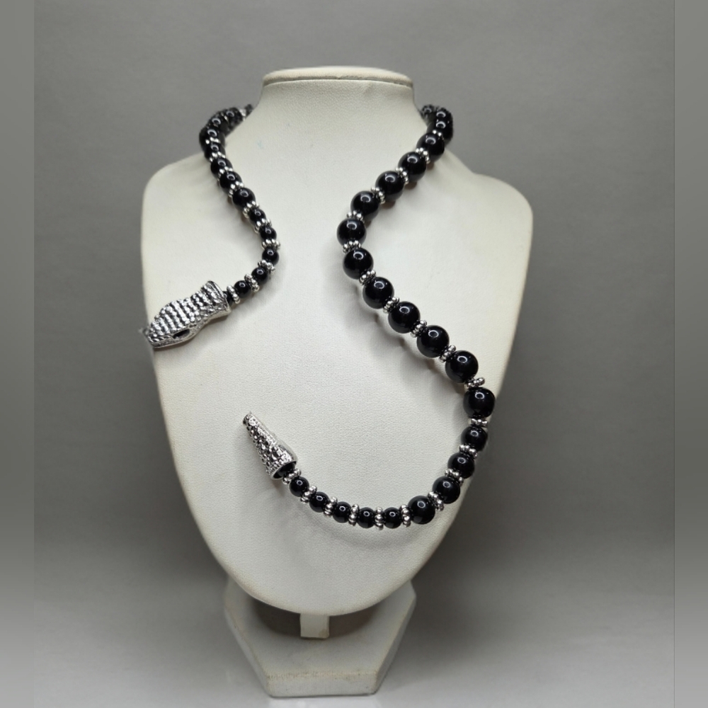 Sculptural Onyx Beaded Snake Serpent Statement Necklace - Picture 5 of 5